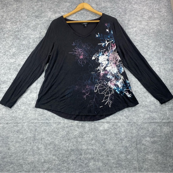 Simply Vera Vera Wang Womens Long Sleeve Floral‎ Pullover Blouse SZ 0X - Picture 1 of 11
